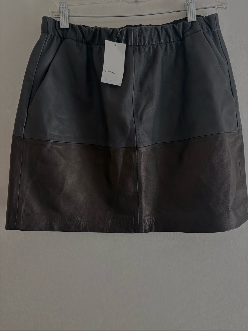Vince Two-Tone Black/Dark Brown Leather Mini Skirt